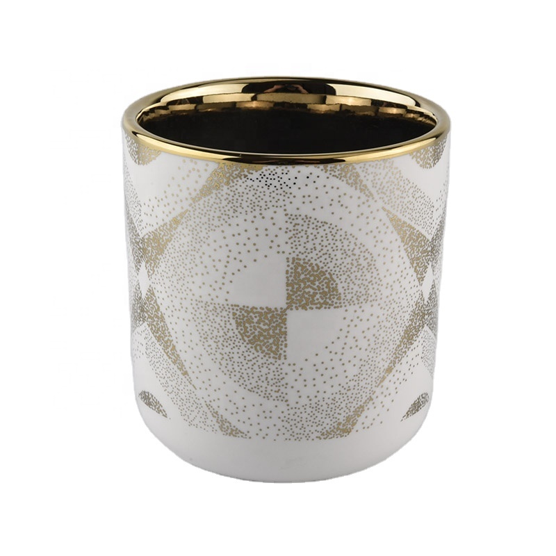 Round Bottom Gold Plating Ceramic Candle Jar White wholesale