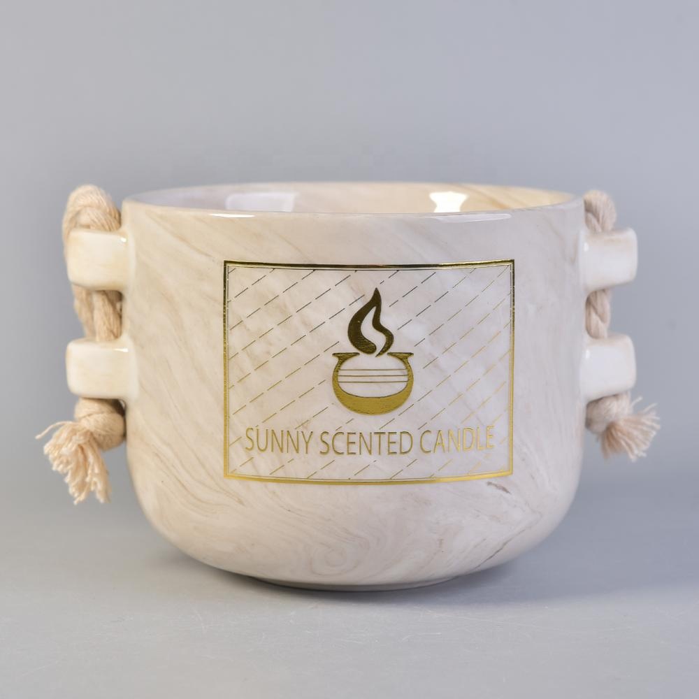 10oz Sunny scented empty ceramic candle holders with hemp rope