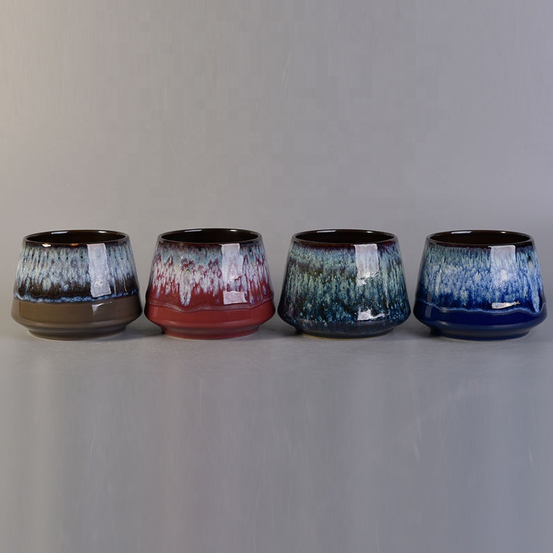 Customized transmutation glazed ceramic candle jars