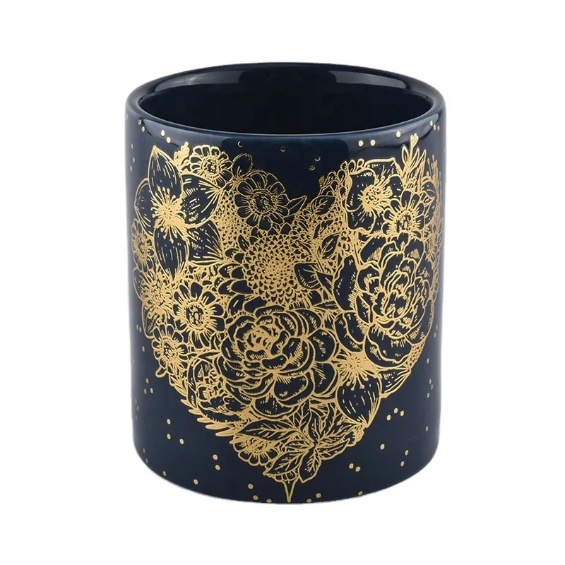 China Black Glazing Candle Jar Ceramic With Gold Decoration wholesale manufacturer
