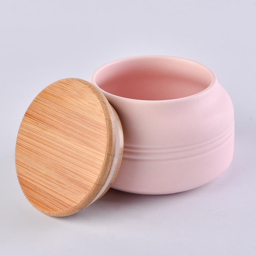 Home Decoration 8oz Pink Ceramic Candle Jar with lid