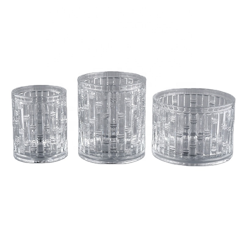 Luxury Cylinder Embossed Glass Candle Jar for candle making