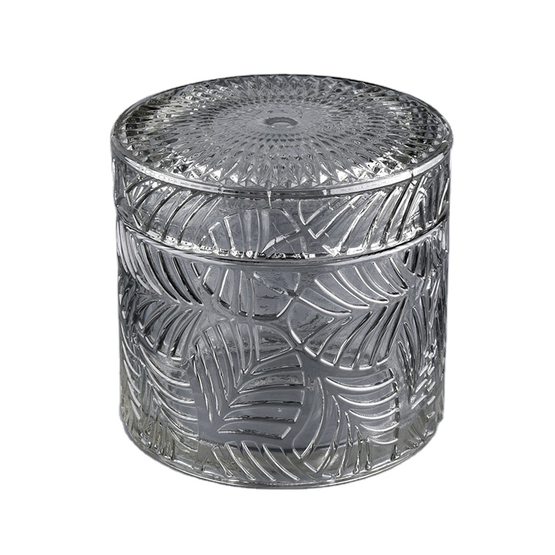 Luxury Electroplating Embossed Glass Candle Jar With Lids