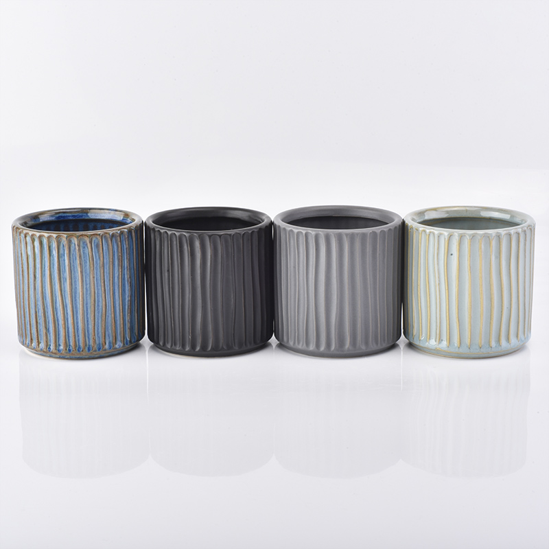 Striped Ceramic Candle Jar For Candles Plant