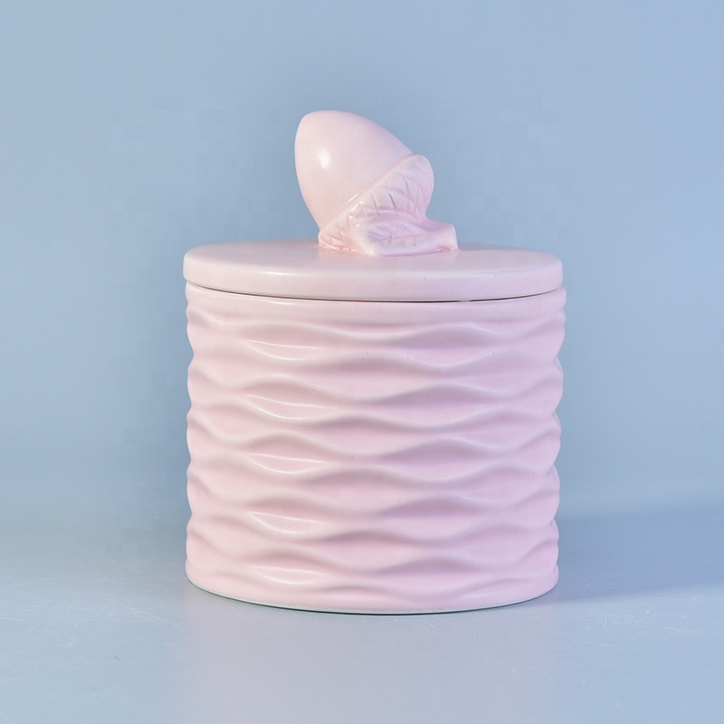 Unique Embossed Candle Container Ceramic With Lids