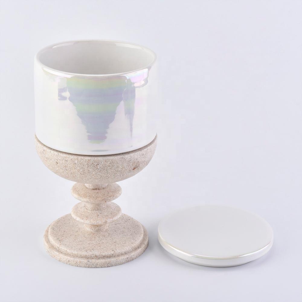 Wedding decor standing cement and ceramic candle holder candelabra with lid
