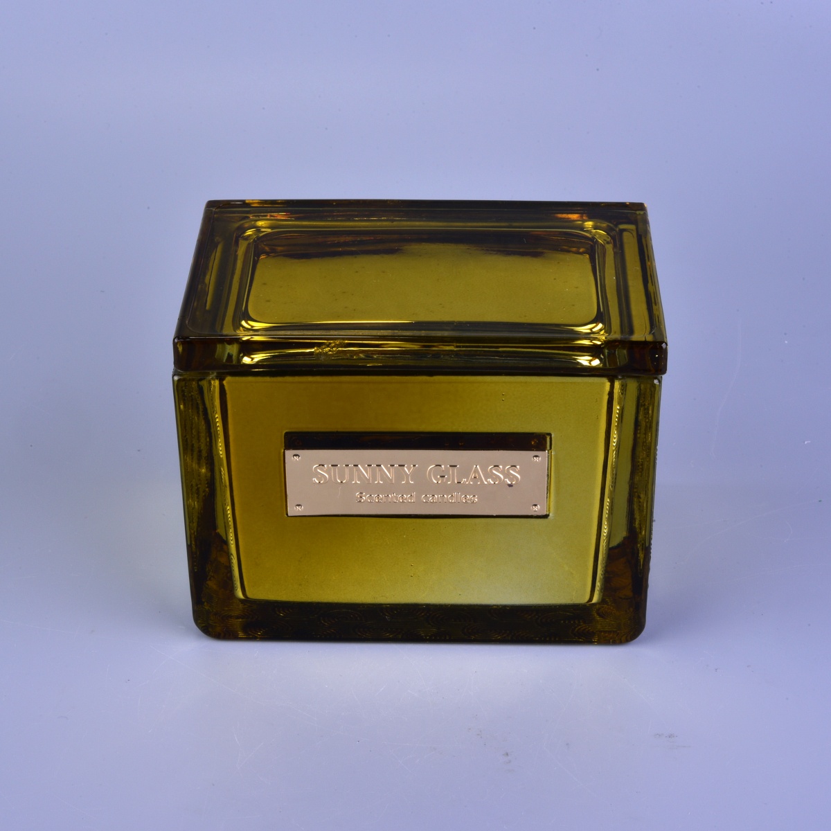10oz Wholesales custom gold square scented glass candle holders with lid