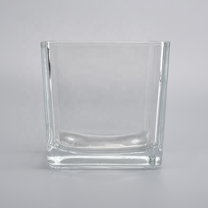 8 oz 10 oz Wholesale clear custom square candle glass jar for candles
