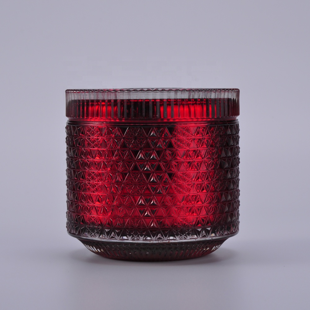 Wholesales luxury embossed glass candle holders with lid