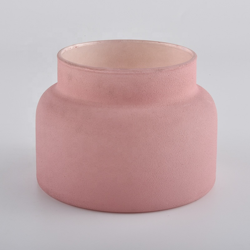 Wholesales custom pink frosted glass candle vessel home decoration