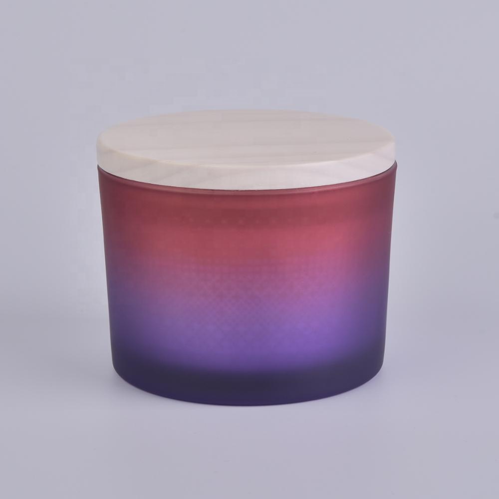Wholesales 10oz iridescent glass candle jar with wood lid