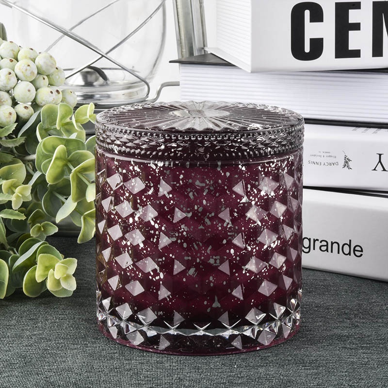 Red Embossed Glass Candle Jars With Special Decoration