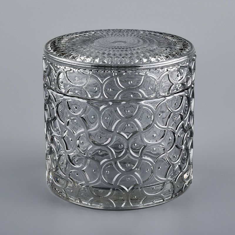 250ml Embossed Glass Candle Jar With Lids