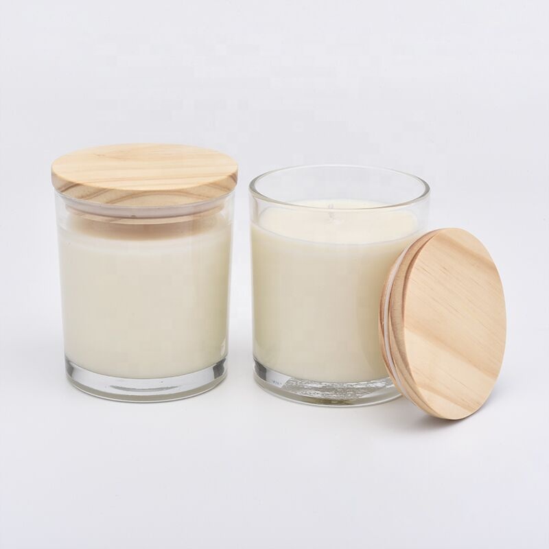 Clear Glass Candle Jars With Wooden Lids Supplier