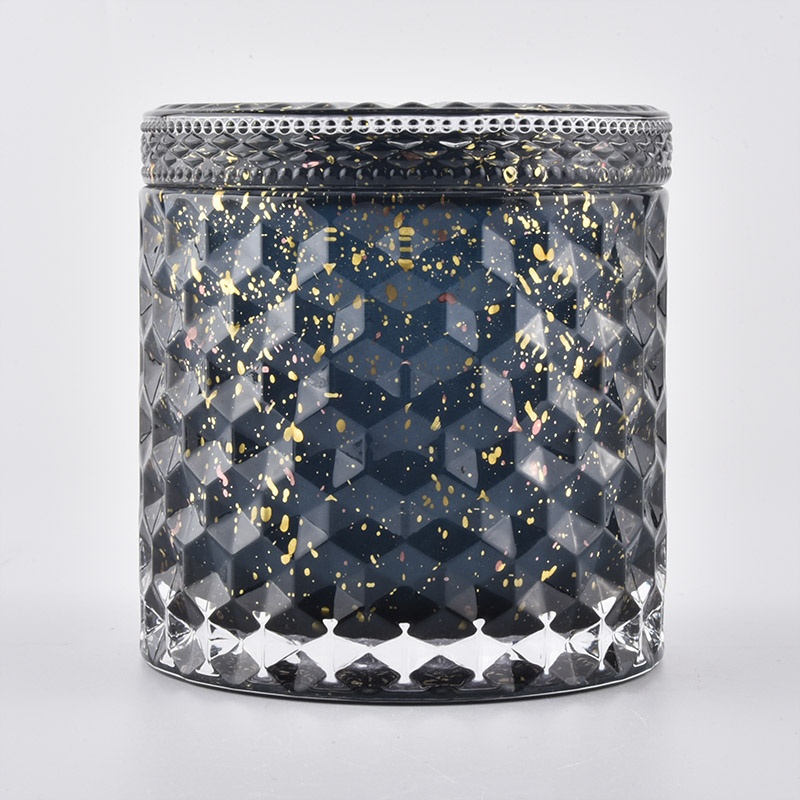 Customized luxury dark blue candle glass vessel with lids 8oz 10oz