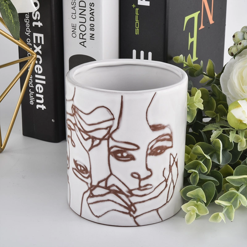 New Arrival Ceramic Candle Jars With Face Pattern