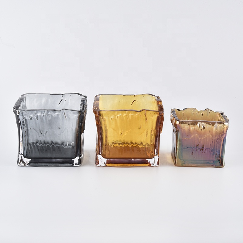 Wholesales luxury square crystal glass candle jar 8oz 10oz 12oz
