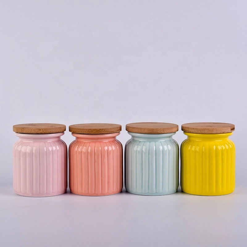 300ml Pink Ceramic Candle Jars With Bamboo Lids