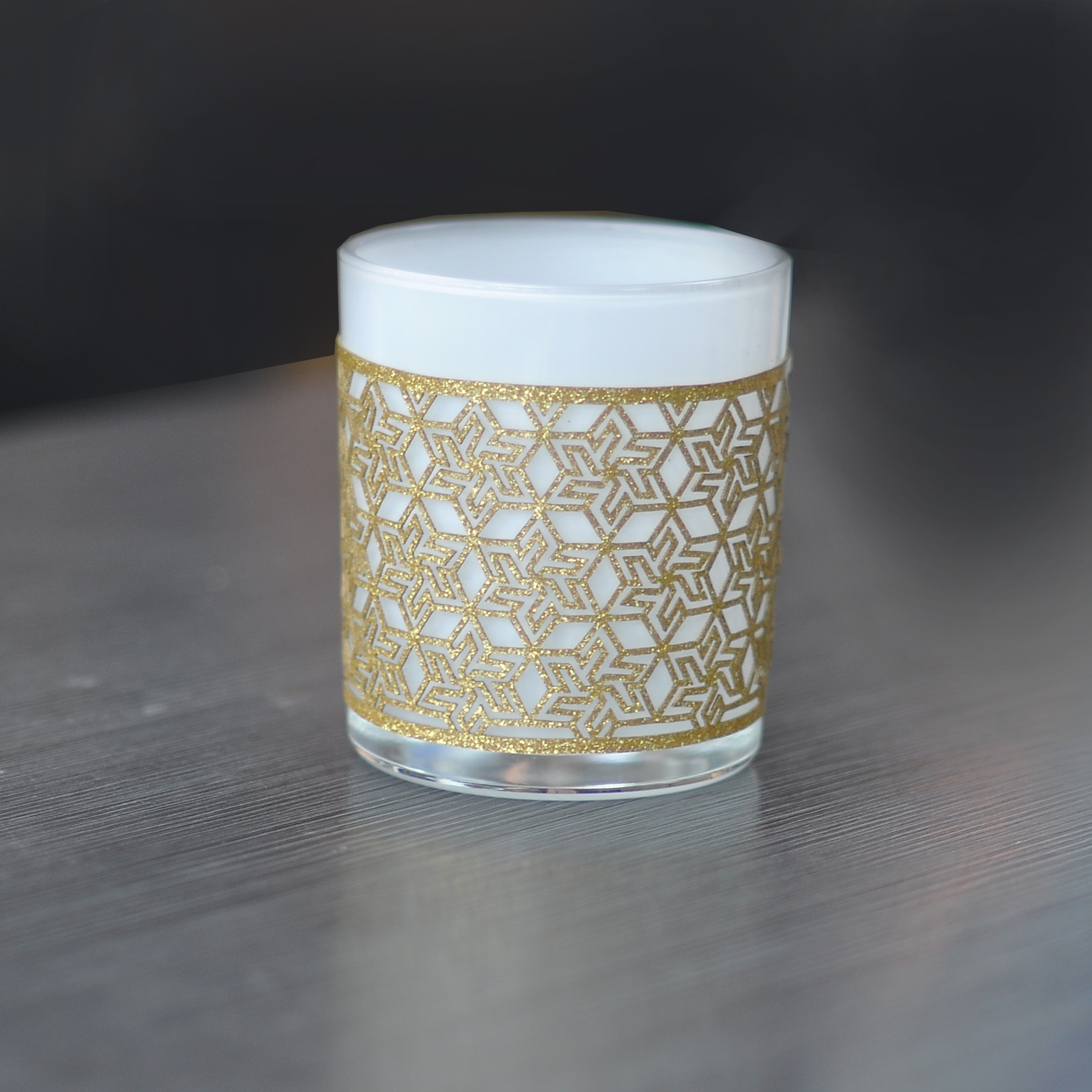 Sunny tealight Custom gold woven glass candle jar