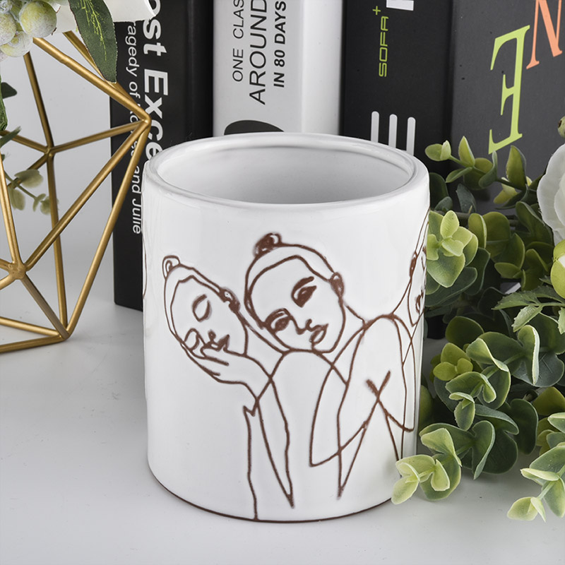 Custom Ceramic Candle Vessels With Face Pattern