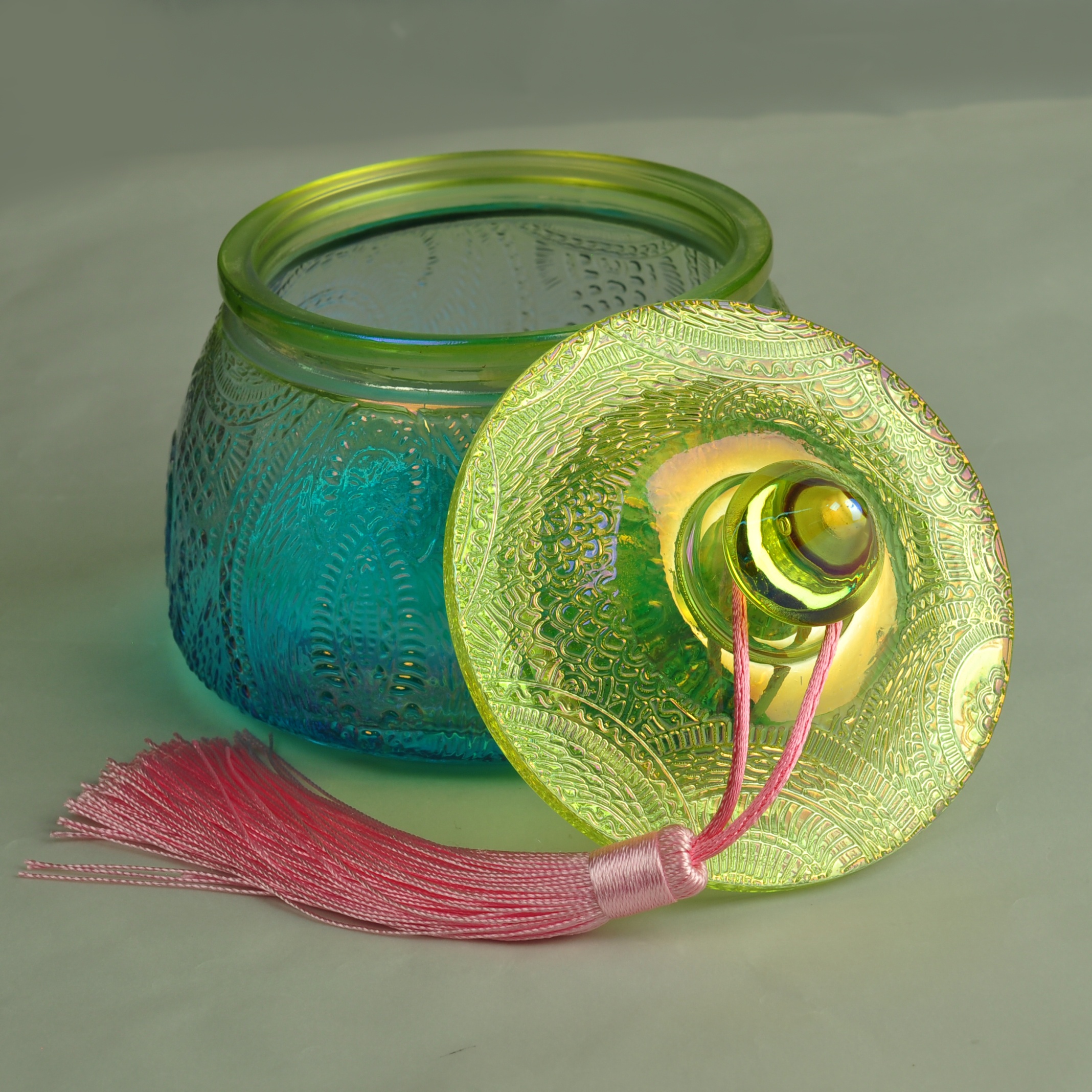 14oz OEM Custom empty decorative glass candle jars with lid in bulk
