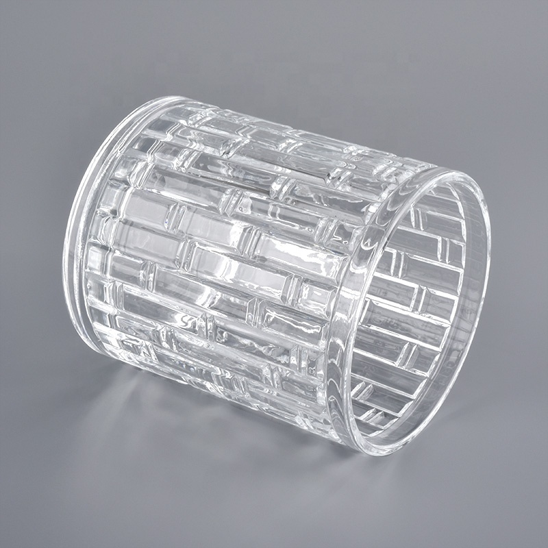 Luxury Cylinder Embossed Glass Candle Jar for candle making