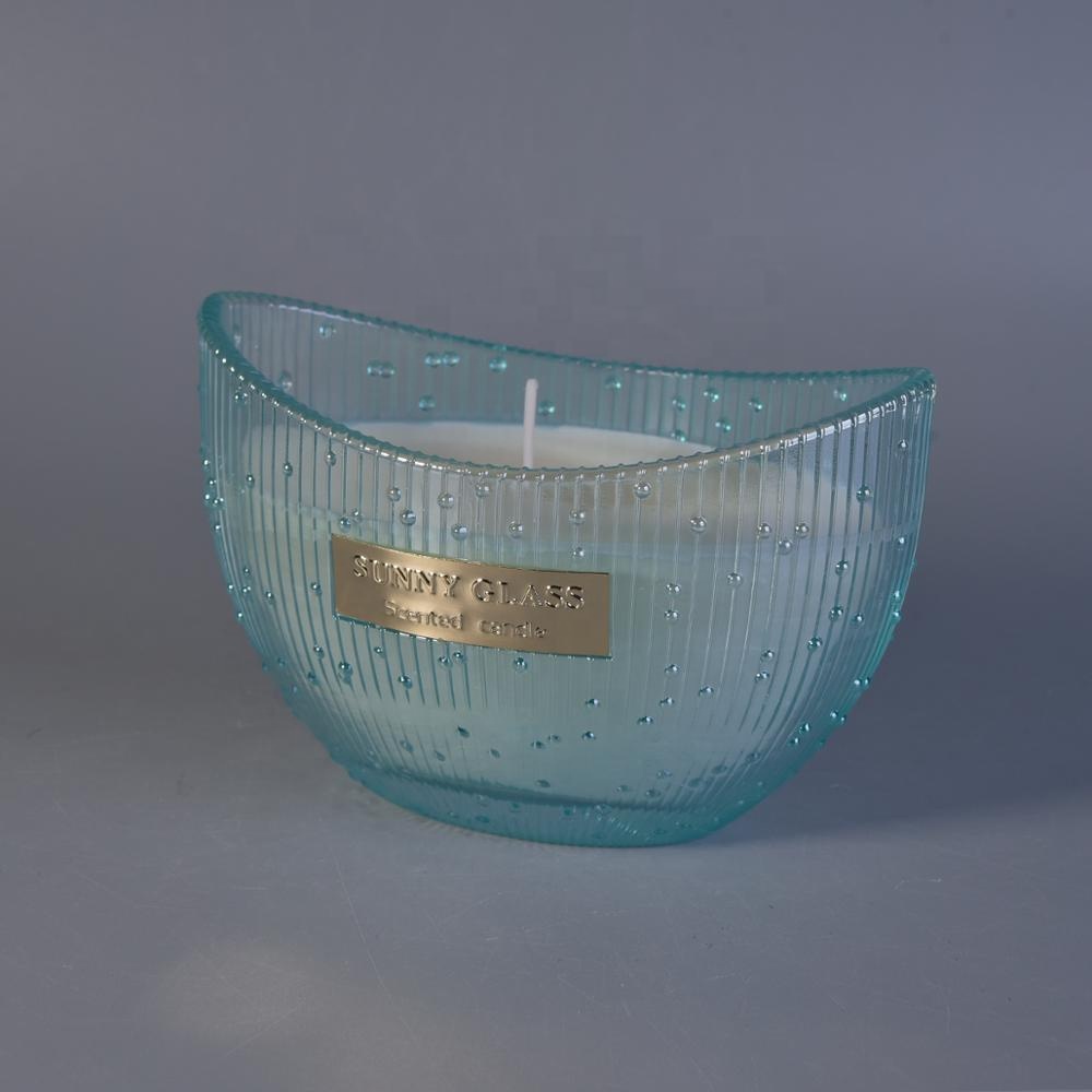 10oz Custom boat shaped blue glass candle jars in bulk