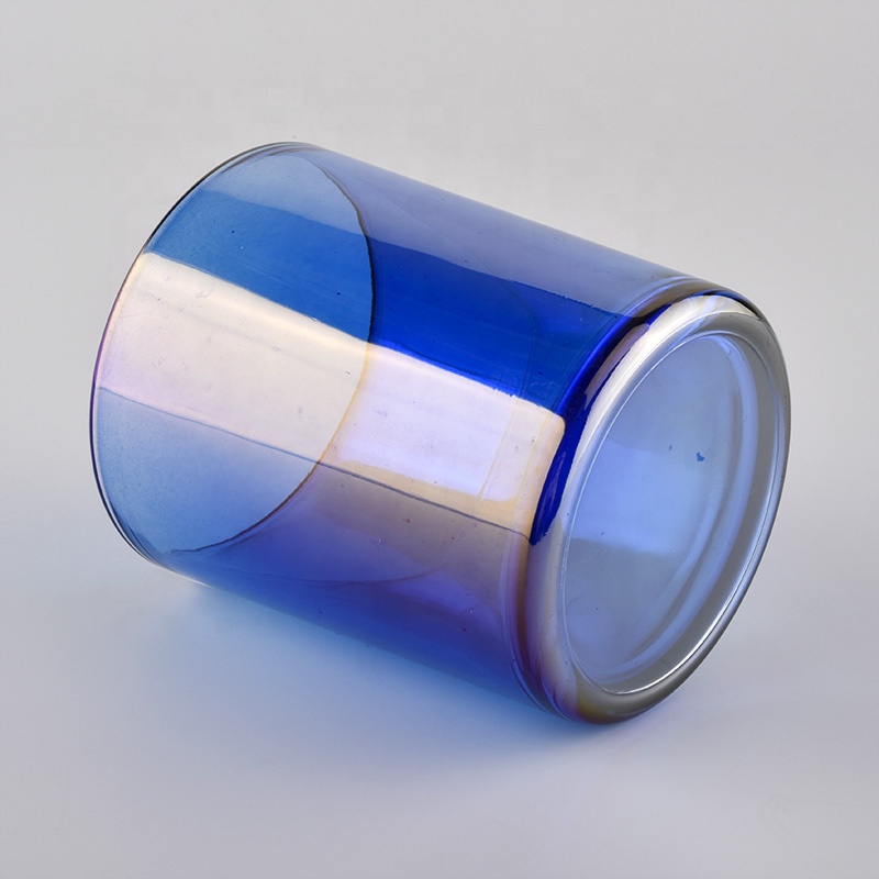 10 oz 8 oz 6 oz empty iridescent blue glass cylinder candle holder jar home decoration