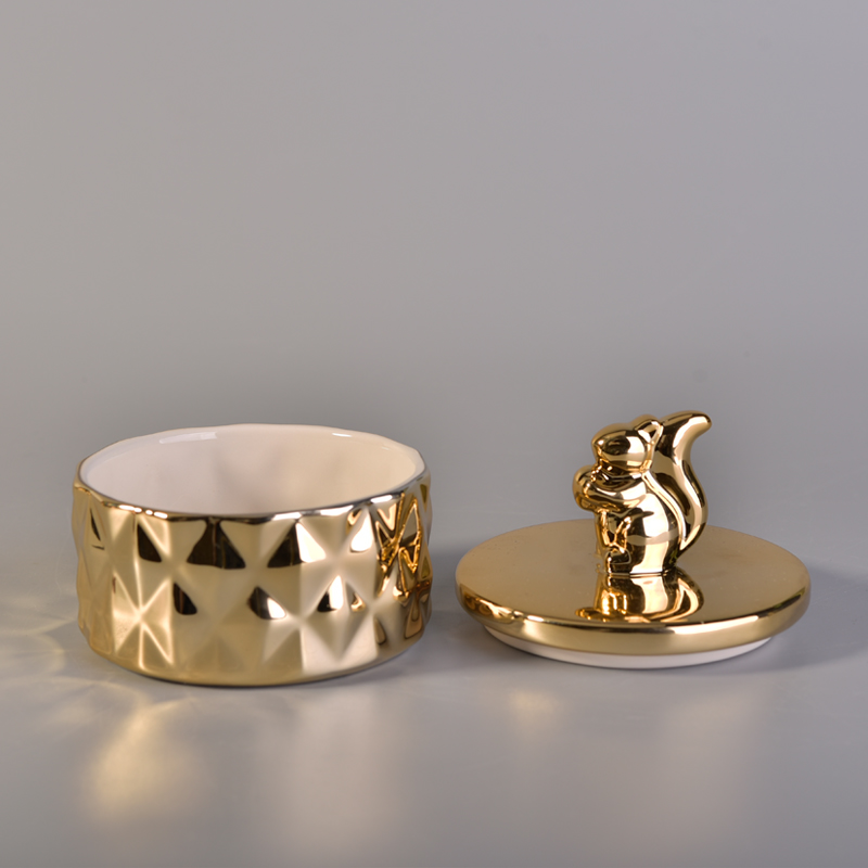 Gold Ceramic Candle Vessels With Animal Lid