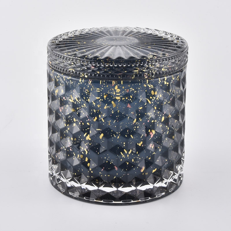 Customized luxury dark blue candle glass vessel with lids 8oz 10oz