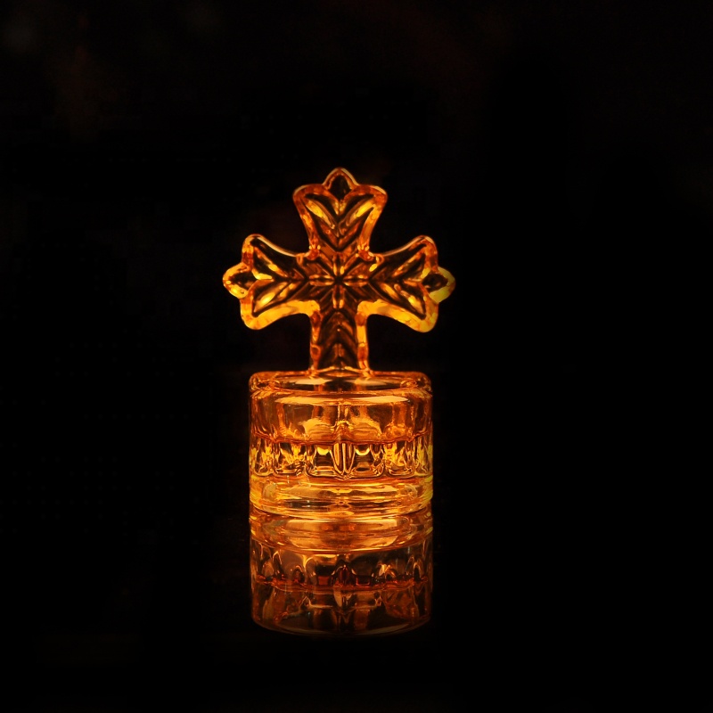 Customized luxury cross design golden candle glass vessel 10oz 20oz