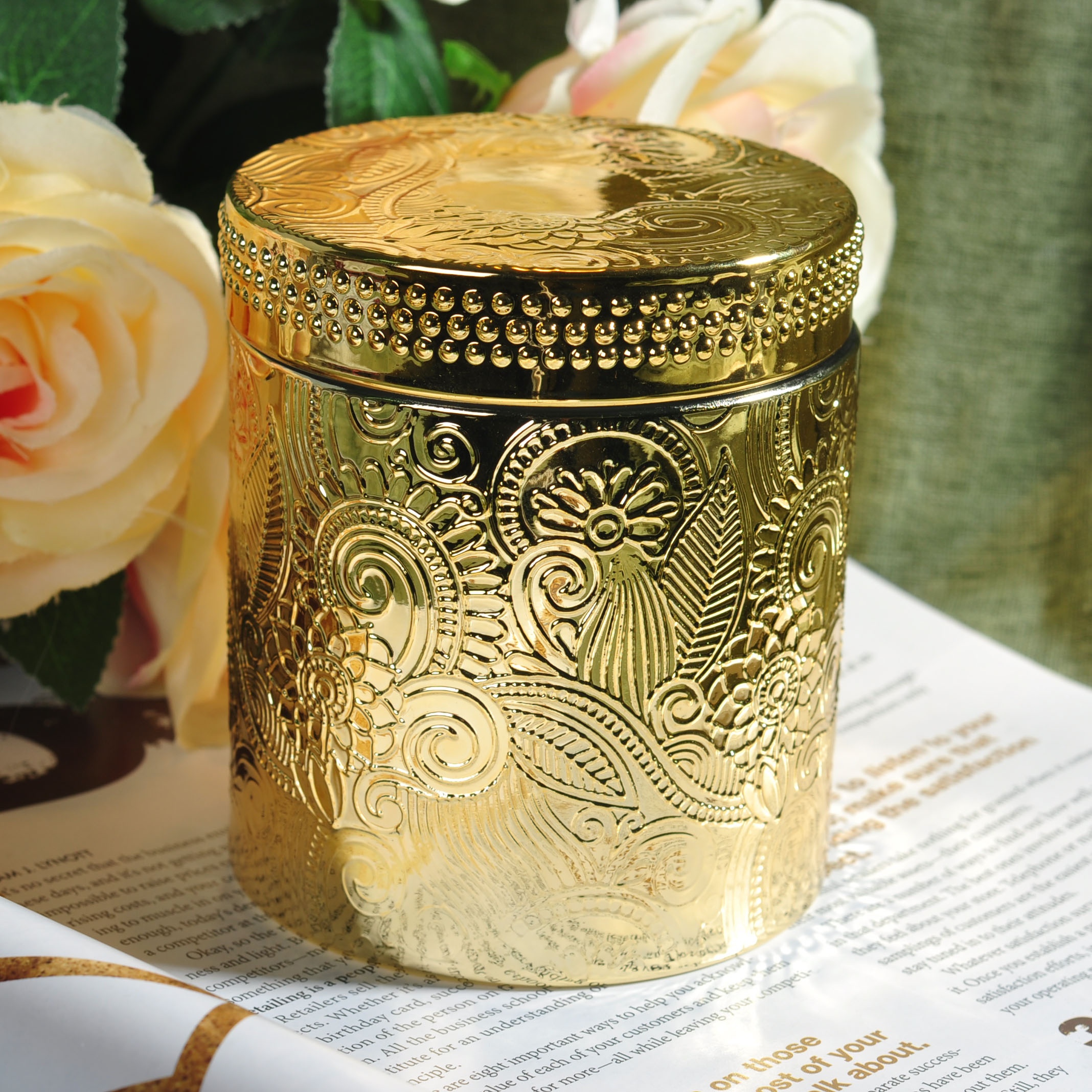 Sunny hot sales gold custom glass candle holder with glass lid