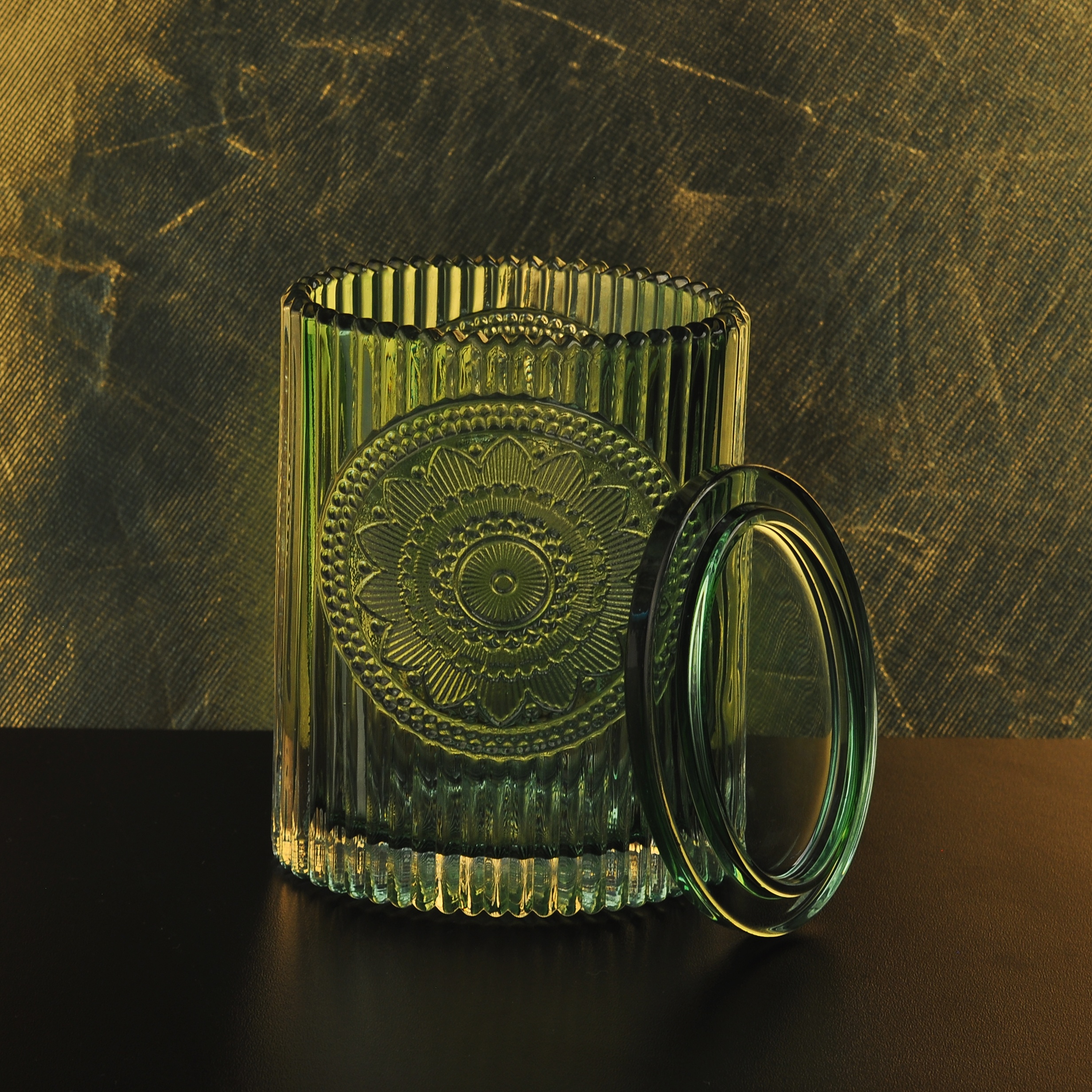 Luxury lotus crystal glass candle jar with lid 10oz 12oz