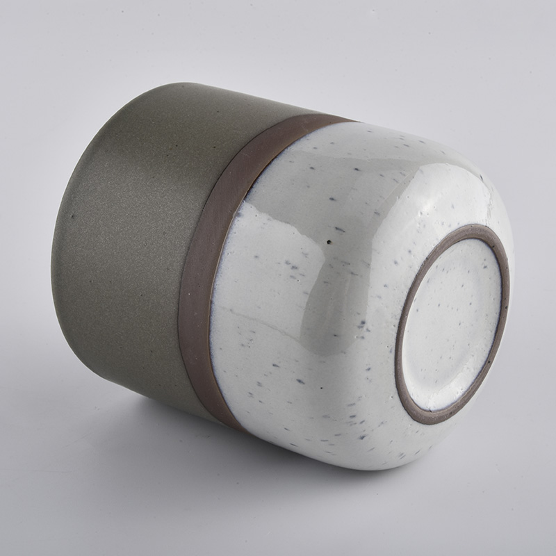 Decorative Matte Glazing Candle Ceramic Jar Whte Grey
