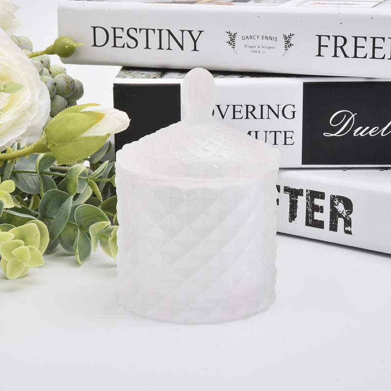 Frosted Embossed Texture Glass Candle Jar With Lid