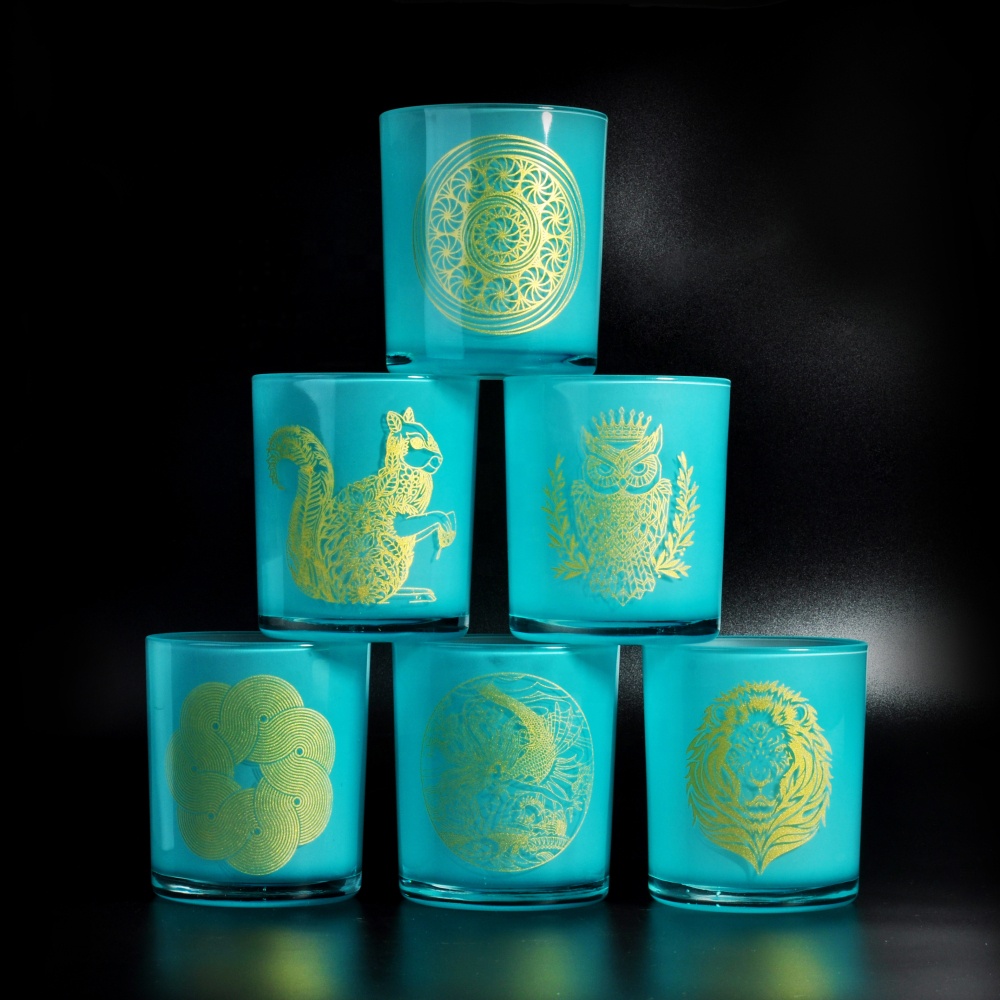 6oz ODM home decoration blue tealight  glass jar candle
