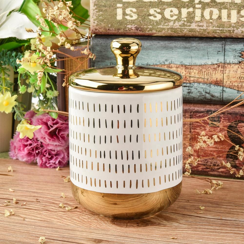10oz decorative marble ceramic candle containers with gold cover