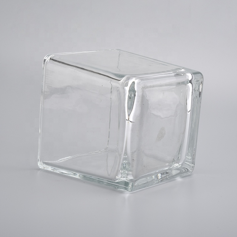 8 oz 10 oz Wholesale clear custom square candle glass jar for candles