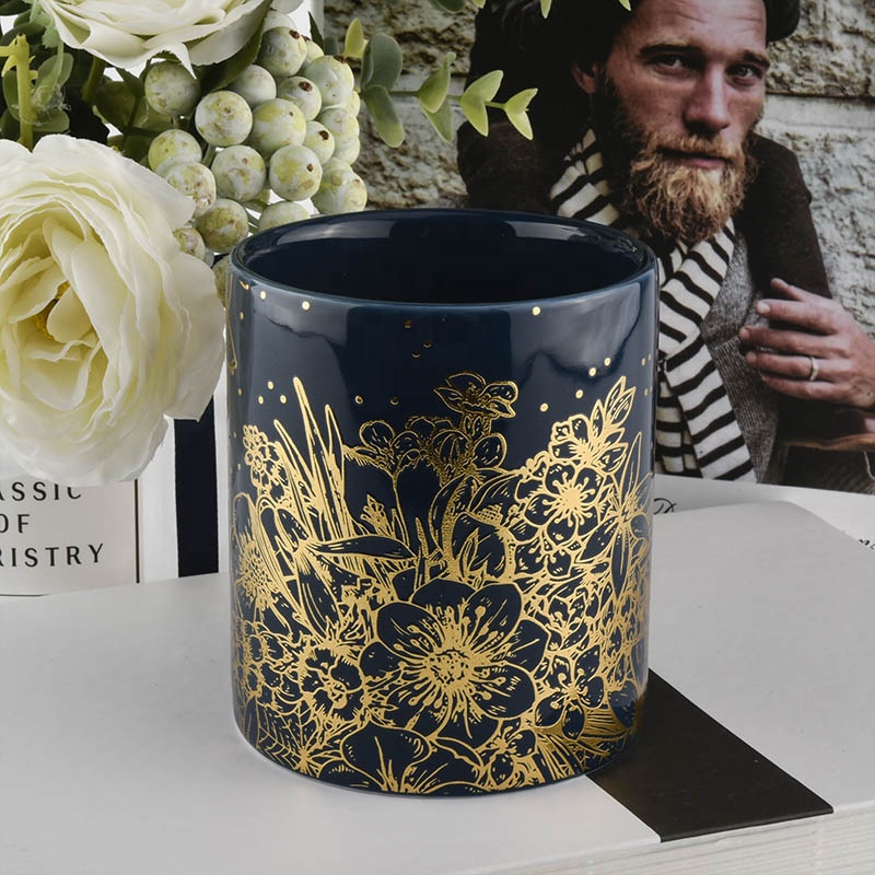 Wholesales black luxury custom logo ceramic candle holders  home decoration