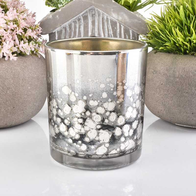 In bulk special laser engrave empty silver glass candle jar for candle making home decoration