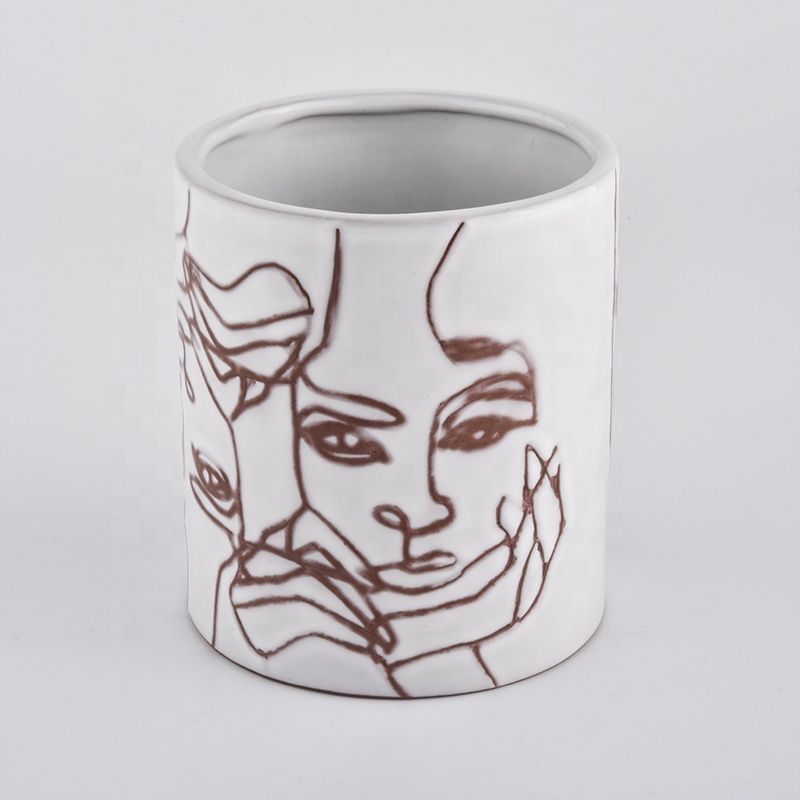 Debossed Matte White Ceramic Candle Jars 10OZ