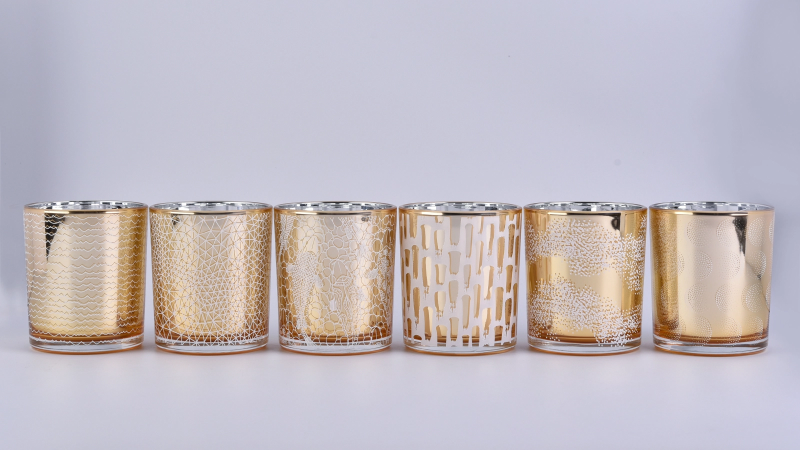 Wholesale luxury custom empty gold glass candle holder with printing