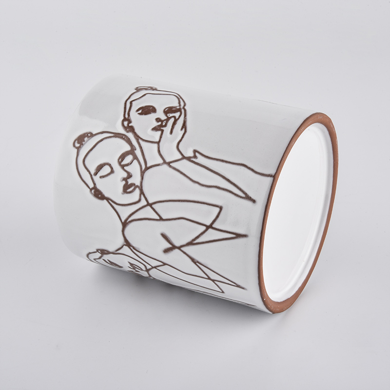 Custom Ceramic Candle Vessels With Face Pattern
