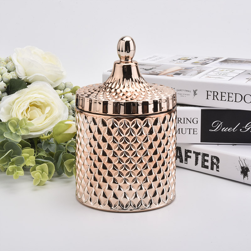 16oz GEO Rose Gold Glass Candle Jar With Lids