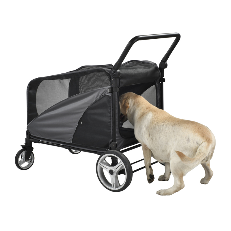 Passeggino per cani di lusso, passeggino per animali domestici per cani di taglia media con rivestimento nero