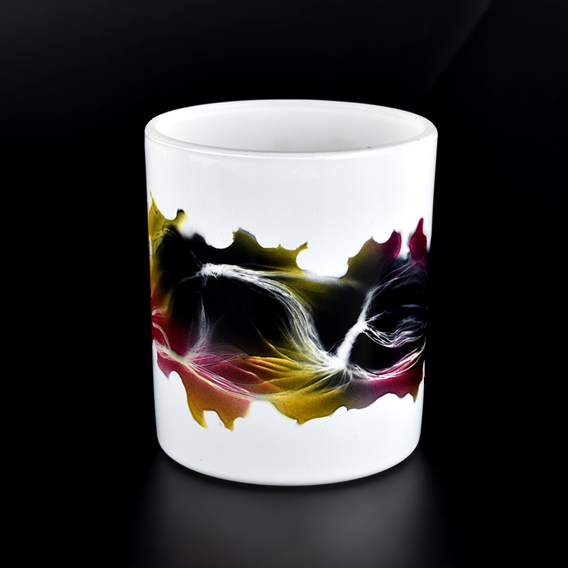 8oz white with color artwork glass candle jar