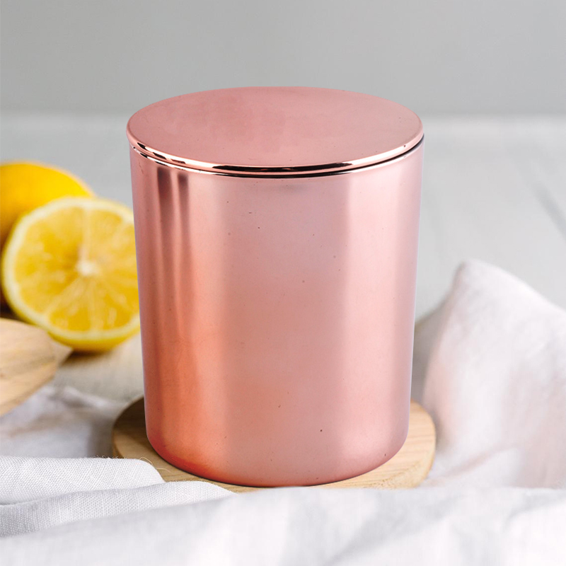 copper color glass candle jars with metal lid for wholesale
