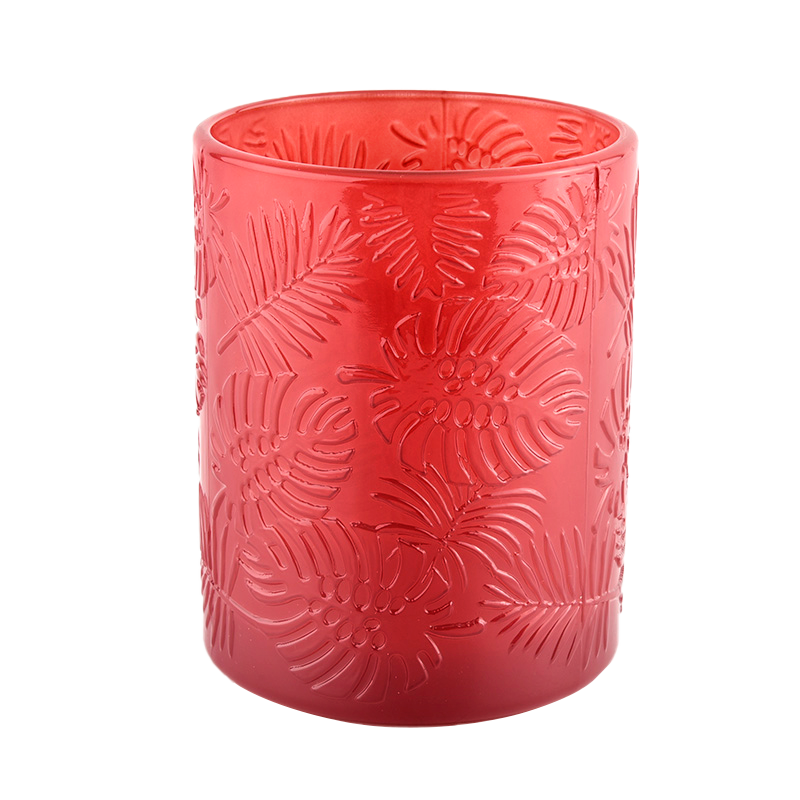 luxury embossing palms pattern glass candle jars