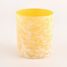 China hand paint yellow artwork glass candle jar manufacturer