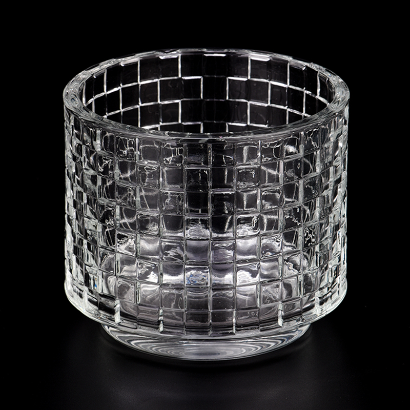 wholesale 12 OZ clear glass candle jar with square pattern design manufacturers